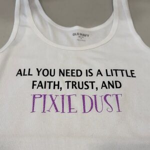 Old Navy White Graphic Ribbed Tank with Black and Purple Text